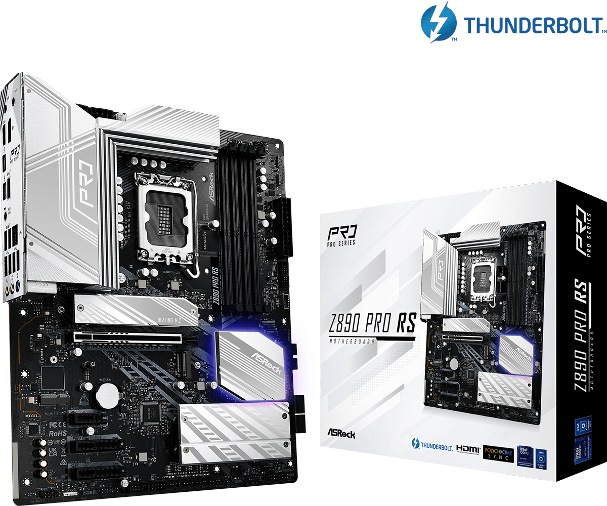 ASRock Z890 Pro RS, Intel Z890 Mainboard, Sockel LGA 1851, Intel Z890, ATX, DDR5-90-MXBP10-A0UAYZ